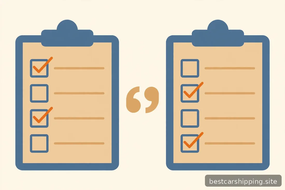 Illustration of two blank clipboards with empty checkbox rows representing quote comparison